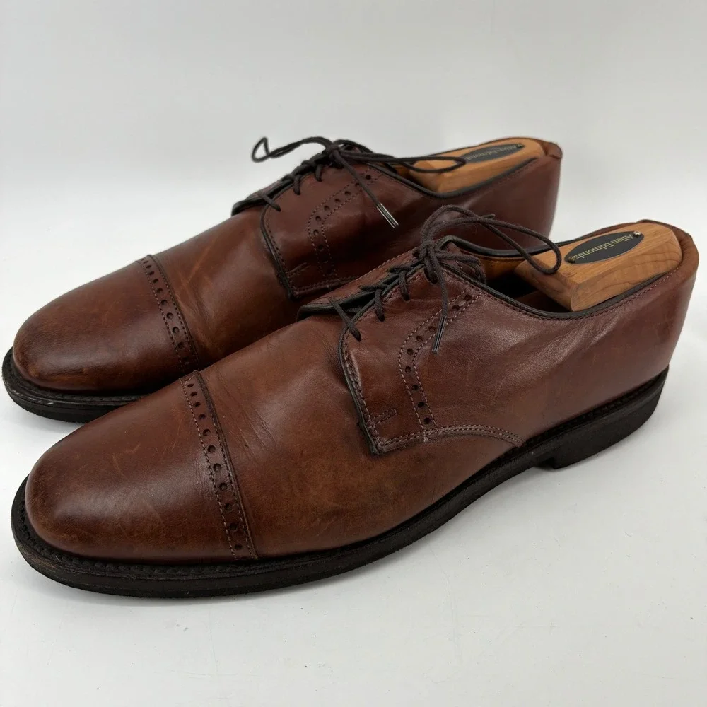 Allen Edmonds Wilbert Brown Leather Cap Toe Derby Comfort Shoes Mens 10 D